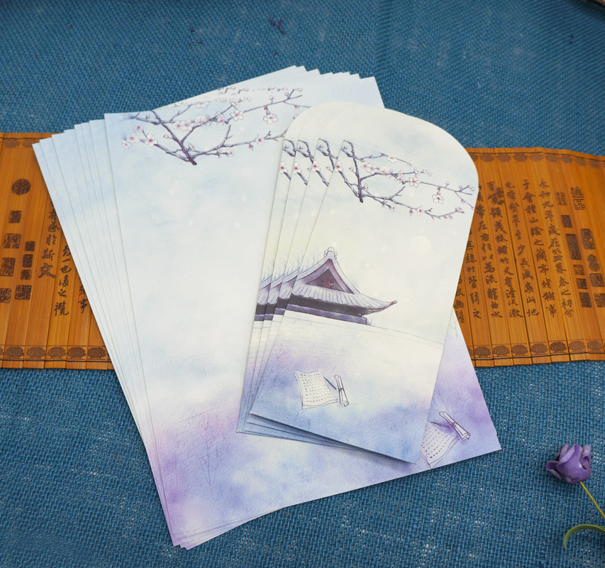 8pcs Chinese style retro letterhead antique suit letterhead envelope vintage envelope antique envelope letterhead