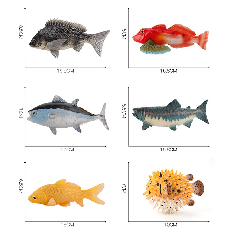 Simulation Fish Animals Toys Ocean Sea Life Tunas Salmon Mahal Puffer Solid Freshwater Fish Toys Kid Educational Collection