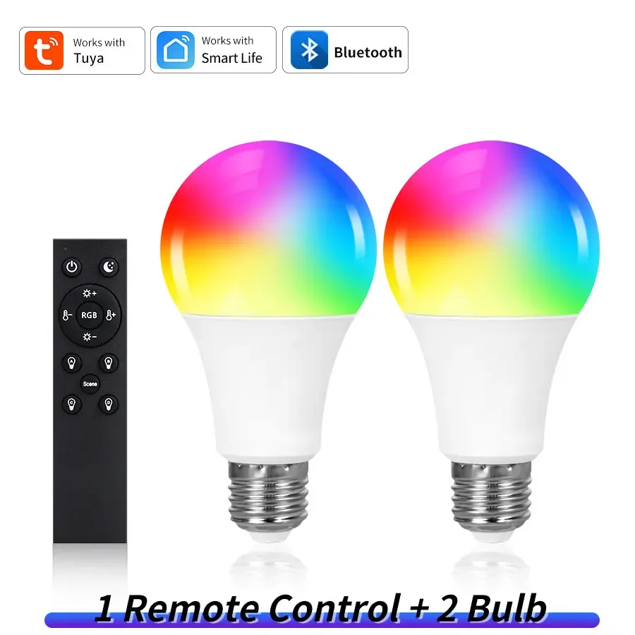 Ampoule LED intelligente E27 Bluetooth 220V 9W 15W 18W, lampe Tuya, application Smart Life, prise en charge RF 2.4GHz, contrôle de groupe à distance, décoration de chambre à coucher et de maison: Black / WHITE