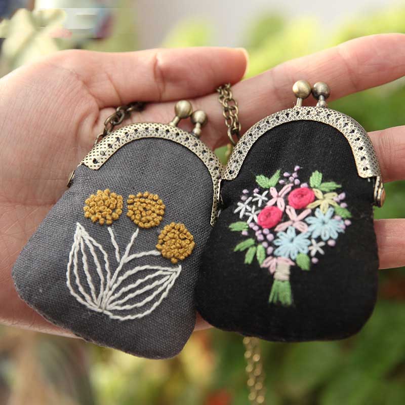 DIY Flower Necklace Mini Embroidery Bag Kit Embroidery Key chain Cross Stitch Sets Needlework Swing Craft Friend Unfinished