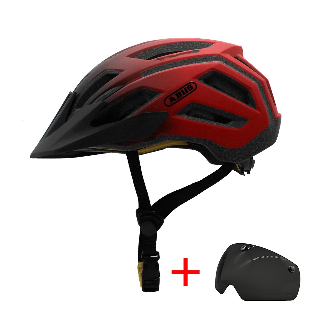 Bicycle Helmet Men EPS Integrally-molded Breathable Cycling Helmet Women Goggles Lens Aero MTB Road Bike Safety Helmet: black red 1lens