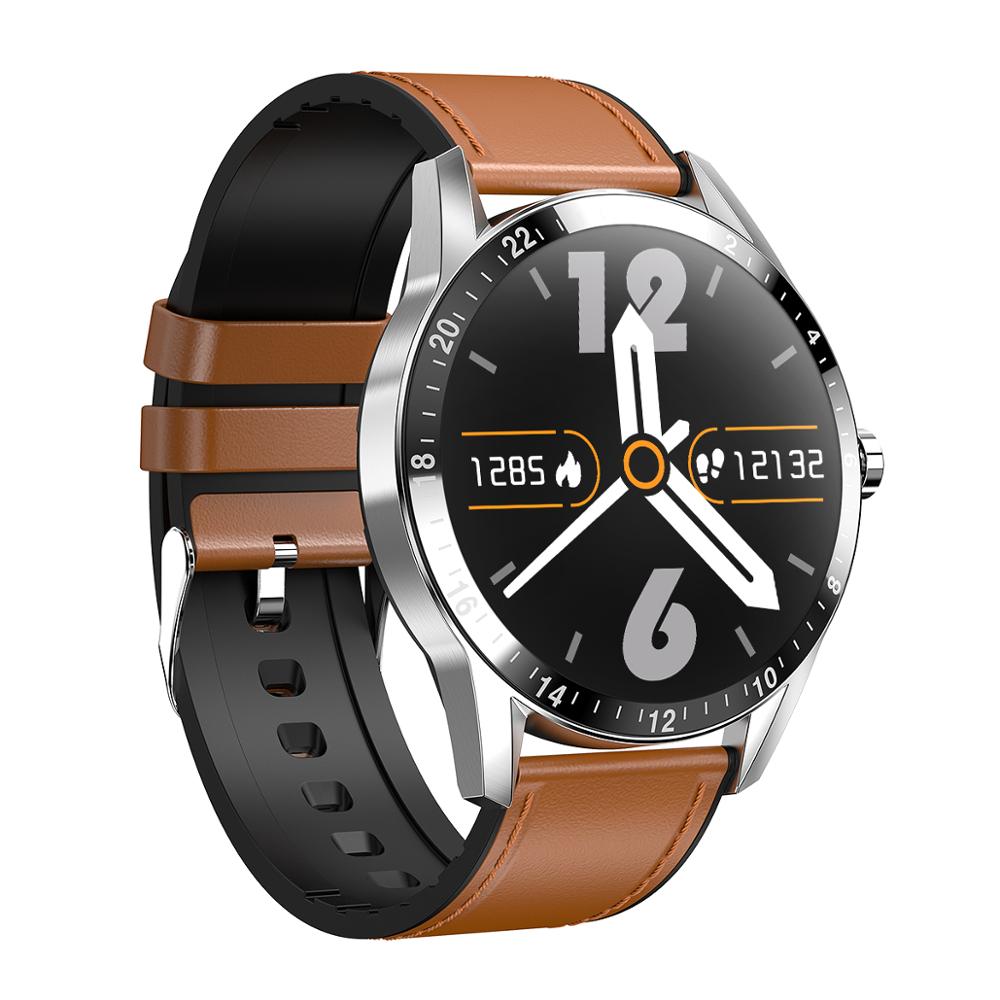 Bluetooth Smartwatch Man Women Fitness Tracker Full Touch Connected Watch Heart Rate Relogio Inteligente Smart Watches PK dt79: Brown leather