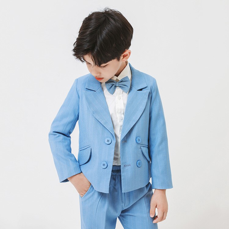 Conjunto de traje Formal a rayas para niños, traje de boda de espectáculo de pasarela de Piano, de doble botonadura Blazer, pantalones, 2 piezas