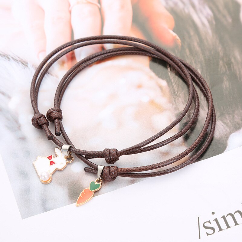 Paar Armband Voor Vrouwen En Mannen Leuke Konijn Wortel Charm Vriendschap Armbanden Unisex Touw Ketting Mode-sieraden: coffee