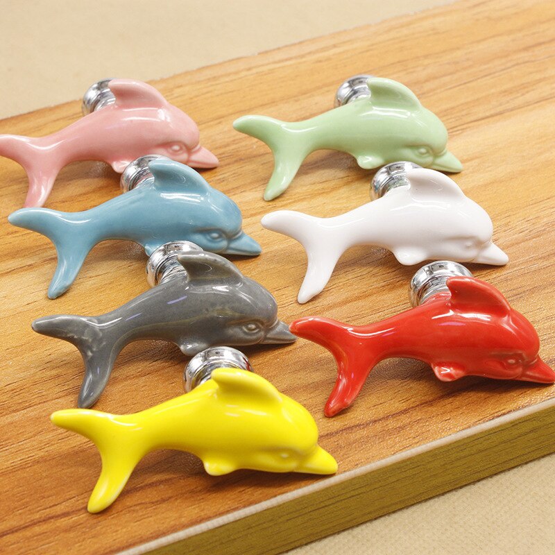 Colorful Ceramic fish Dolphin Cabinet Knobs Door Pull Handles Cupboard Drawer Wardrobe Furniture Handle Knobs