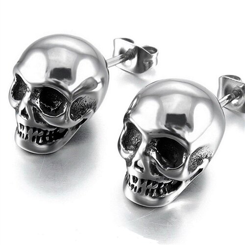 Punk skull øreringe til mænd drenge cool sølv farve smykker hip-hop ørestikker vintage rock skelet øreringe: Sølv