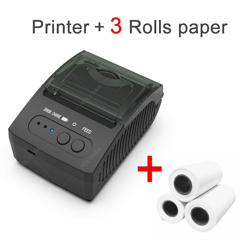 58mm Mini Wireless Bluetooth Receipt Printer for Mobile Phone Android POS Pocket Bill Maker Impresora: Add 3 Rolls Pape / US plug