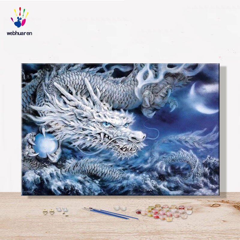 Láminas de manualidades con pintura por números cuadros pintura por números con kits dragón chino mitos y leyendas chinas animales míticos ilustraciones: 21271 / 40x60 no frame