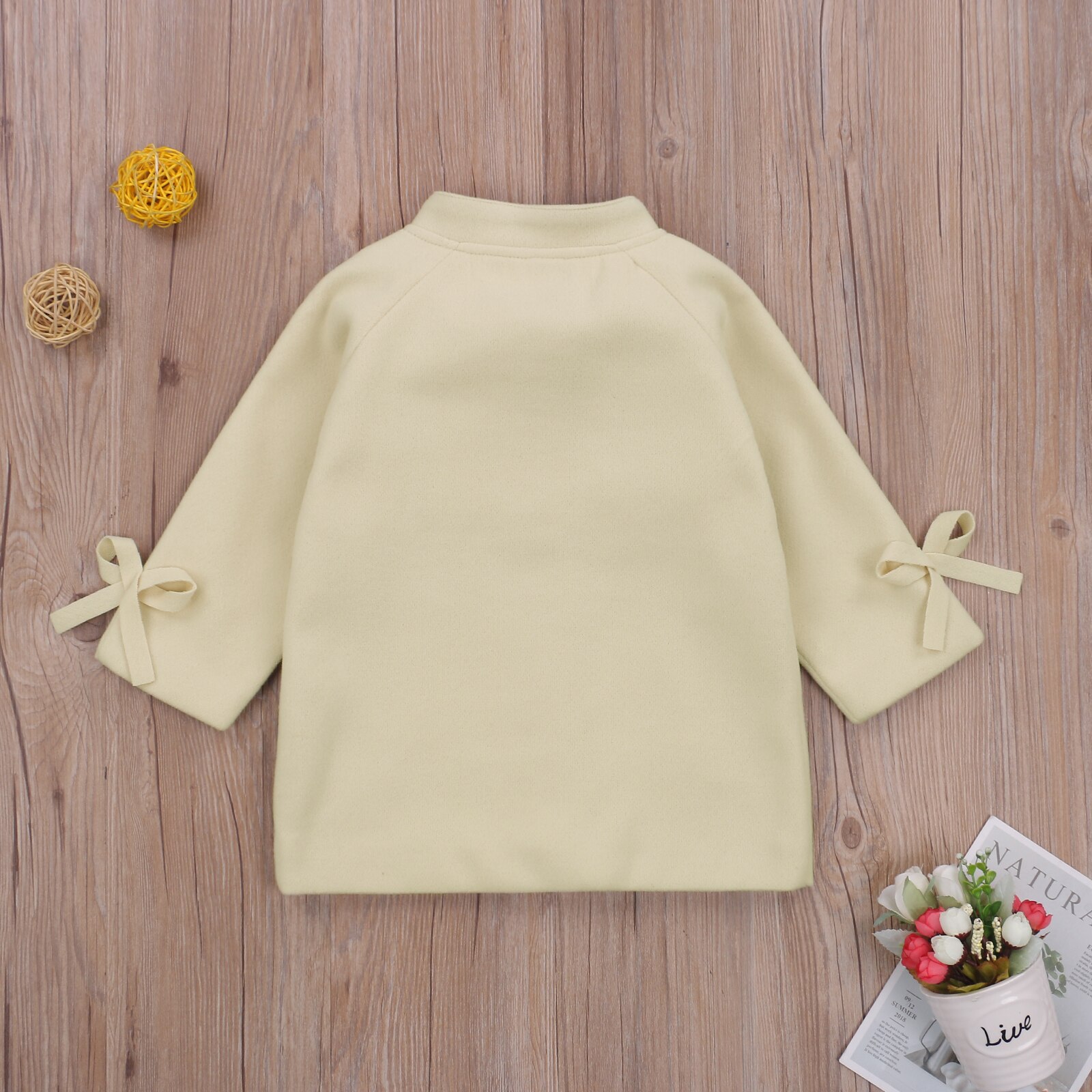 FOCUSNORM Autumn Winter Kids Girls Wool Blends Outfits Solid Bowknot Long Sleeve Single Breasted Coat Outfit 2-8Y