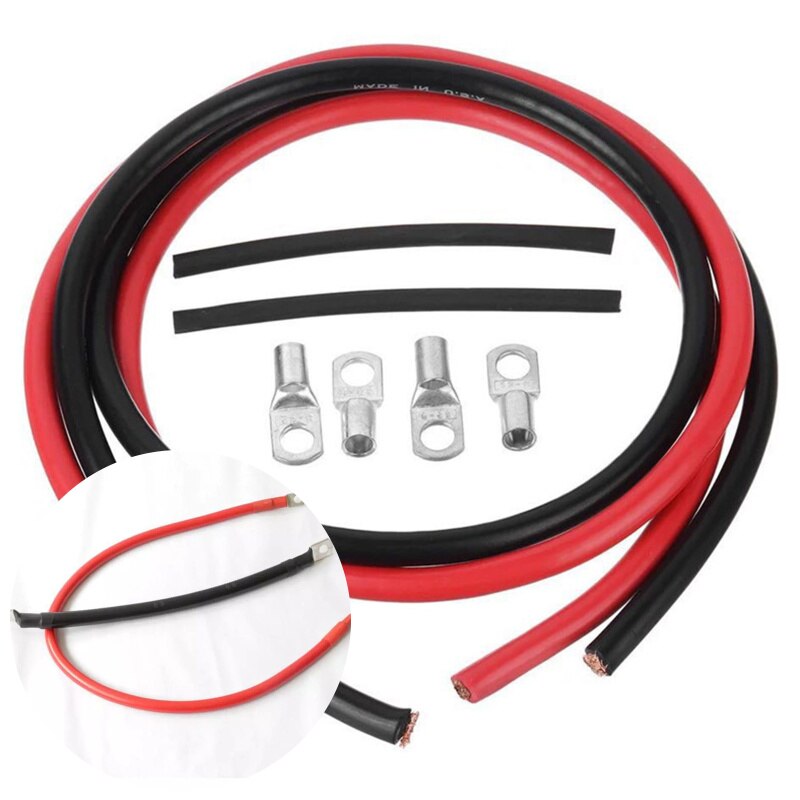 1Pair 50cm Wire Copper Negative Battery Ground Cable Terminal Kit 5AWG 100A Terminal Parts for RV ATV Car Boat Red Black Cables