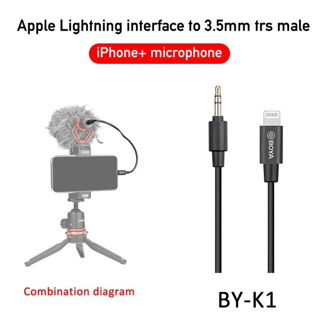 BOYA – câble audio TRS vers Lightning/type-c pour téléphone Android Apple, câble d&#39;extension de microphone, BY-K1/BY-K6 mm, 3.5, K2, K3, K4, K5: BY-K1