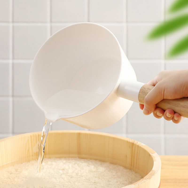 Kitchen Wooden Long Handle Water Ladle Bathroom White Scoop Japanese Style Home Bathroom Accessories