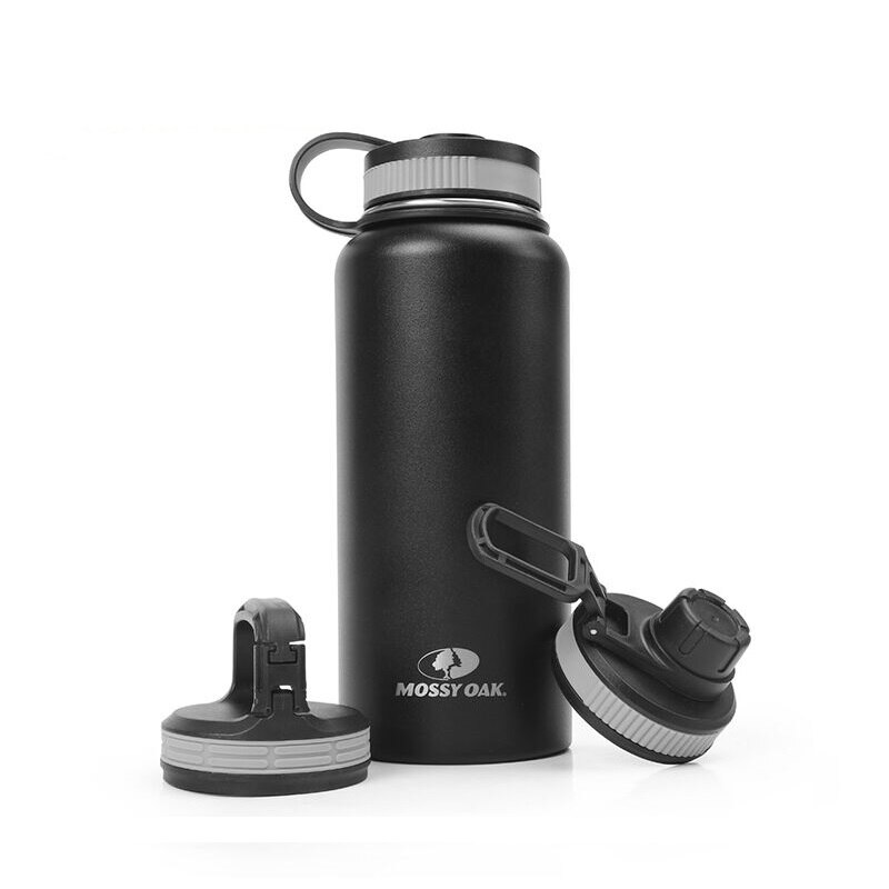 MOSSY OAK 900ml Stainless Steel Vacuum Insulated Sports Water Bottle - Wide Mouth Leak-Proof Double Wall Bottle with 3 Lids: Default Title