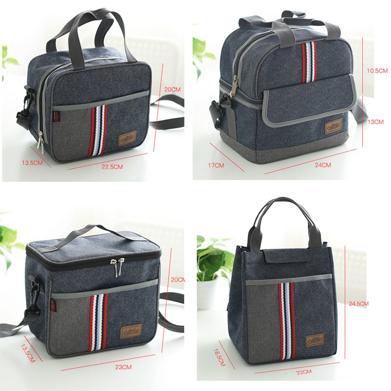 Women Insulated Oxford Lunch Bag Cotton Denim Blue Portable Thermal Lunch Box for Kids Food Cooler Bags Picnic Tote