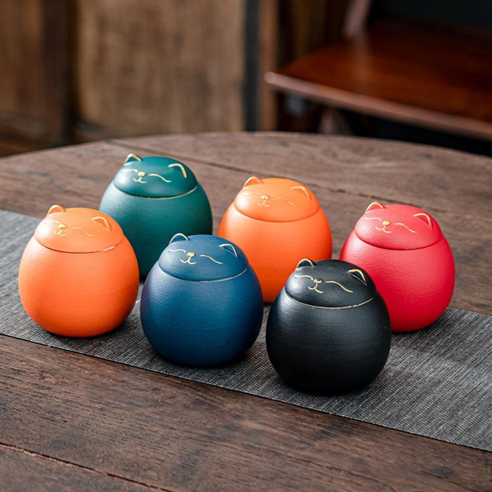 Lucky Cat Sealed Storage Jar Convenient Travel Caddy Tea Teaware Tea Crafts Ceramic Box Kitchen C2Y3