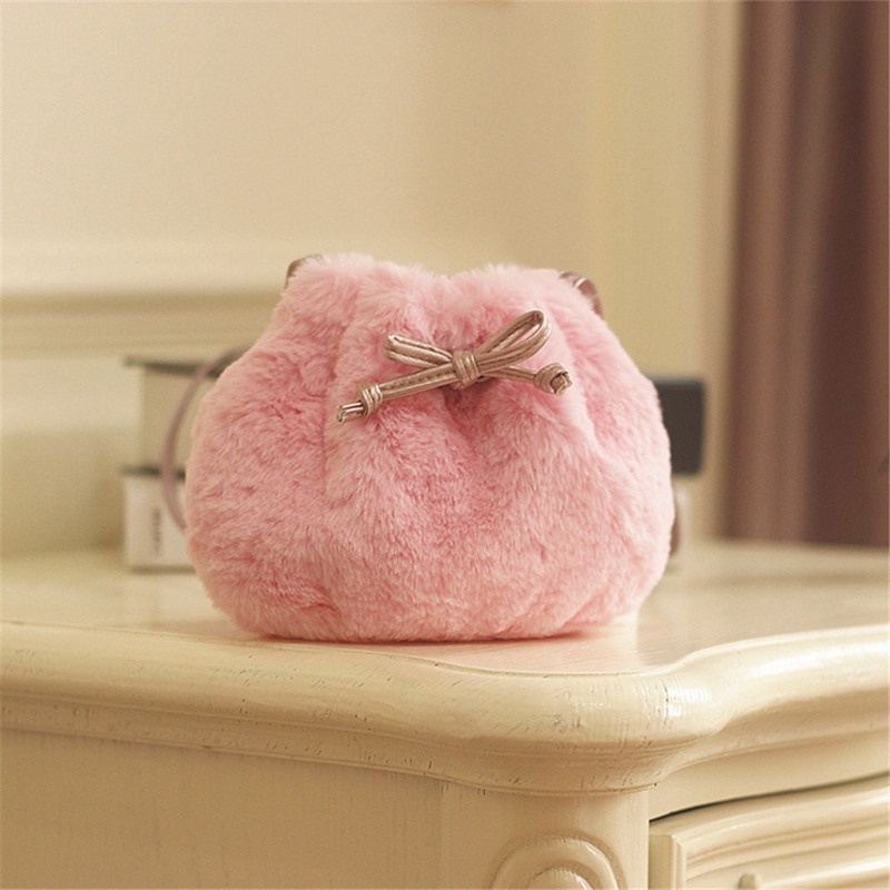 Cute Baby Kids Girls Plush Shoulder Bag Handbag Bucket Bags Coin Purse Children Handbags: Pink