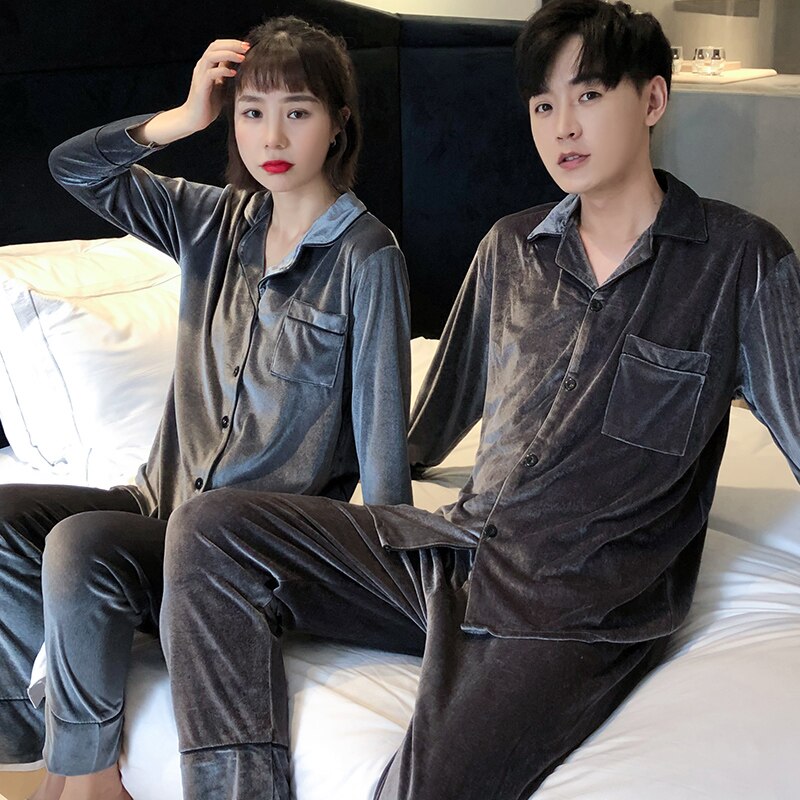 Winter Warm Soft Golden velvet Pajamas Men Women Long-sleeved Sleepwear Pijama Couple Homme Nightwear Cardigan Pyjamas