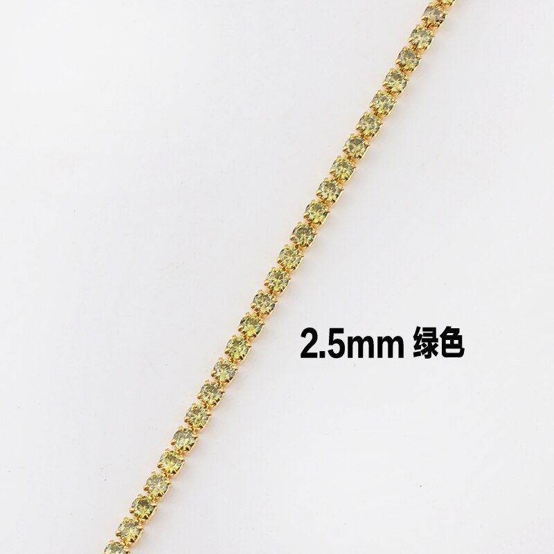 Gold Color 1 Row Shiny Colorful Neon Rainbow Iced Out Zircon Charm Thin CZ Tennis Chain 33+7CM Women Choker Necklace: Olive green cz 2.5mm