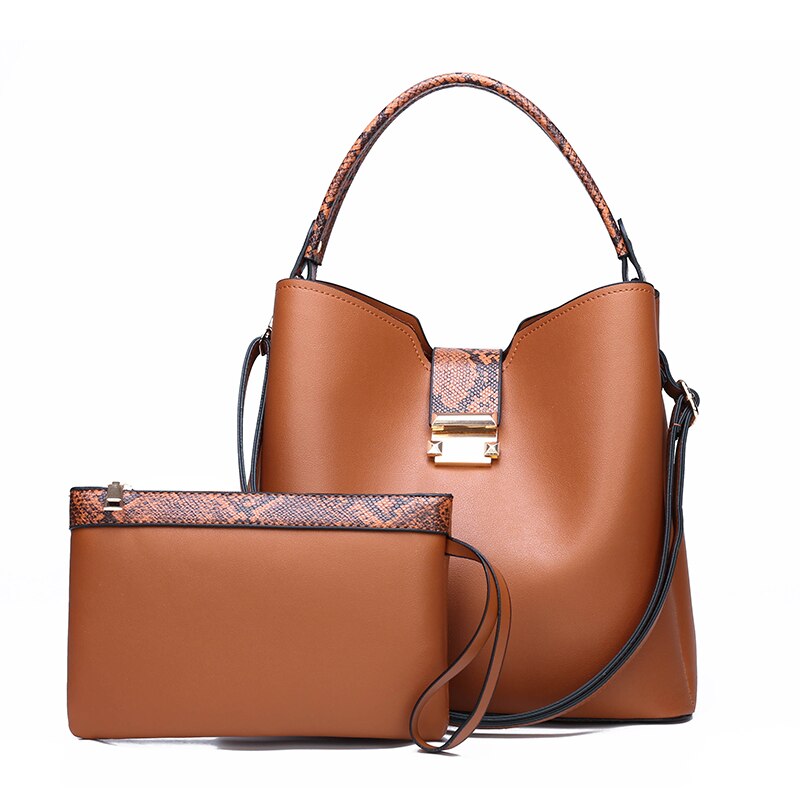 Lente Herfst Mode Tassen Geel Contrast Composiet Tas Mode Eenvoud Schouder Cross Handtas Voor Vrouwen Meisjes 2 Stuks: Brown