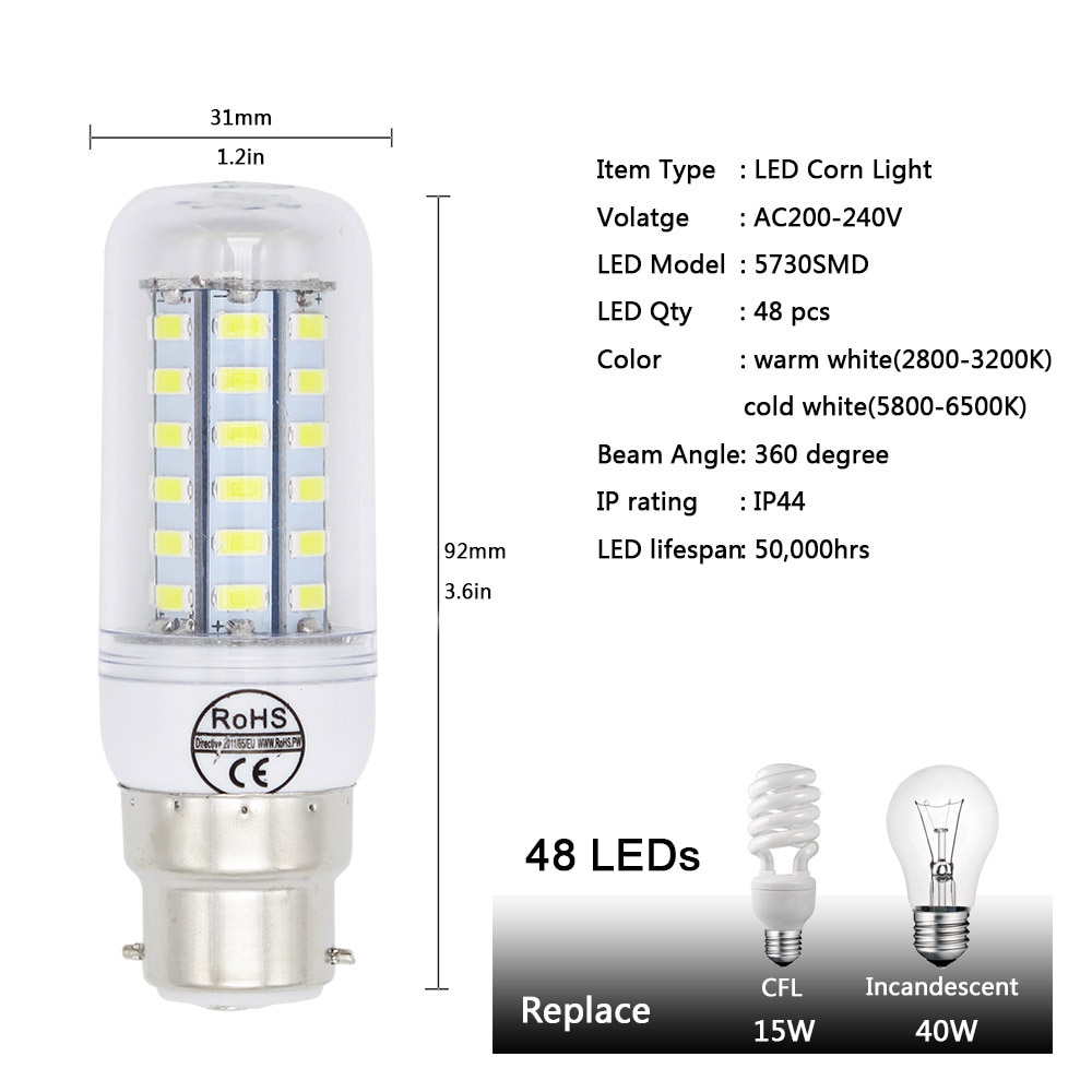 Lampada b22 led-lampen 240v 220v 7W 12W 15W 20W Glühbirne 72x5730 SMD 30W Kalt Warm Weiß Led Scheinwerfer Lampe