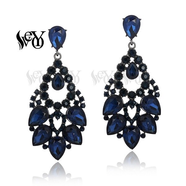 Veyo luksus hyperbole krystal klassisk hule øreringe til kvinder: Dackblå