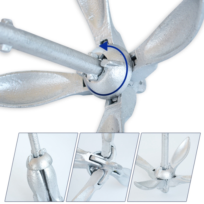 Inflatable Boat Rubber Boat Anchor 31Cm Galvanized 1.5Kg Foldable Carbon Steel Anchor With 20 Meters Of Rope