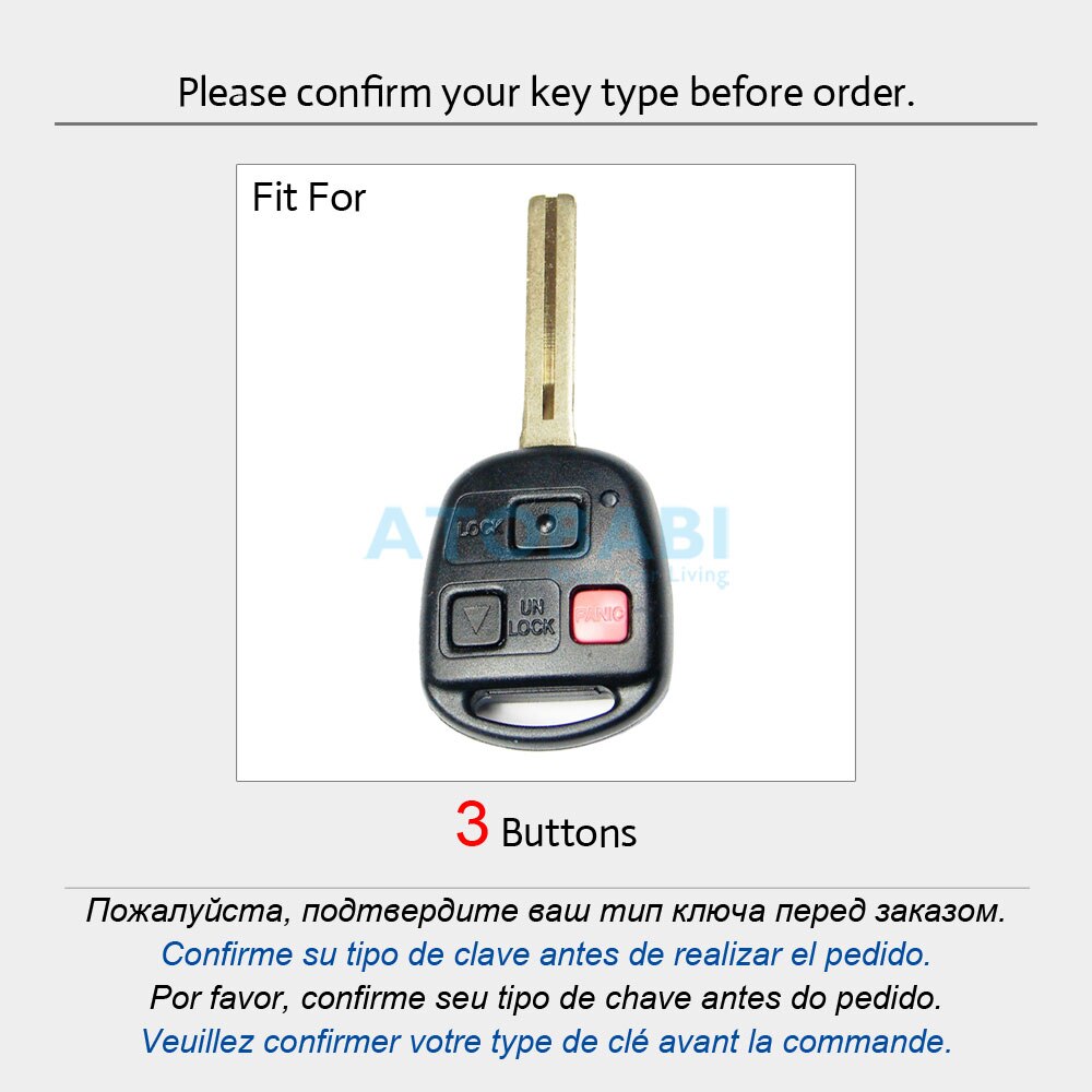 Leather Car Key Case 3 Buttons Remote Control Fobs Protector Cover For Lexus RX300 1999-2003 / GX470 2003 / LX470 2003-2007