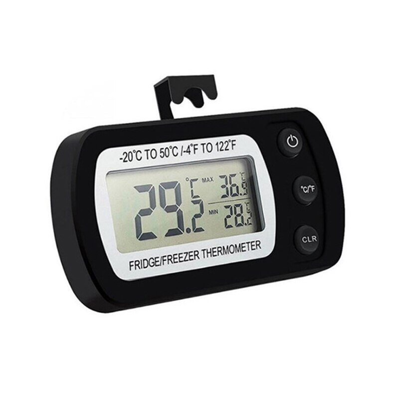 Waterproof Digital Refrigerator Thermometer Max/Min Record Function with Hook: black