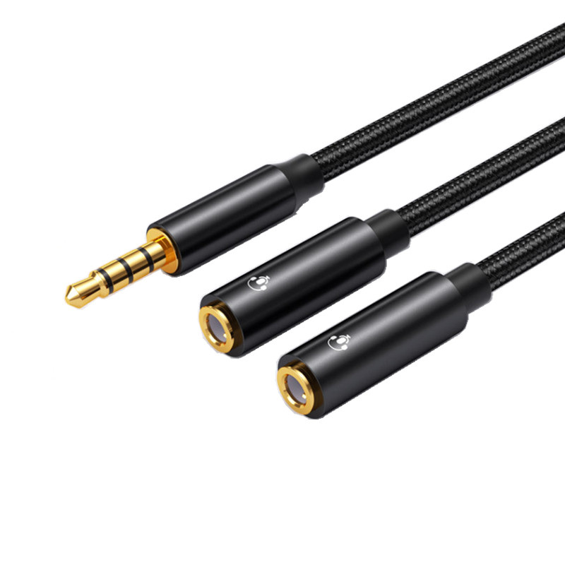 3.5mm- jack ljudkabel par dator mobiltelefon 1 to 2 ljudkabel högtalare hörlursdelare 4- sektion polport kontaktkabel: Svart