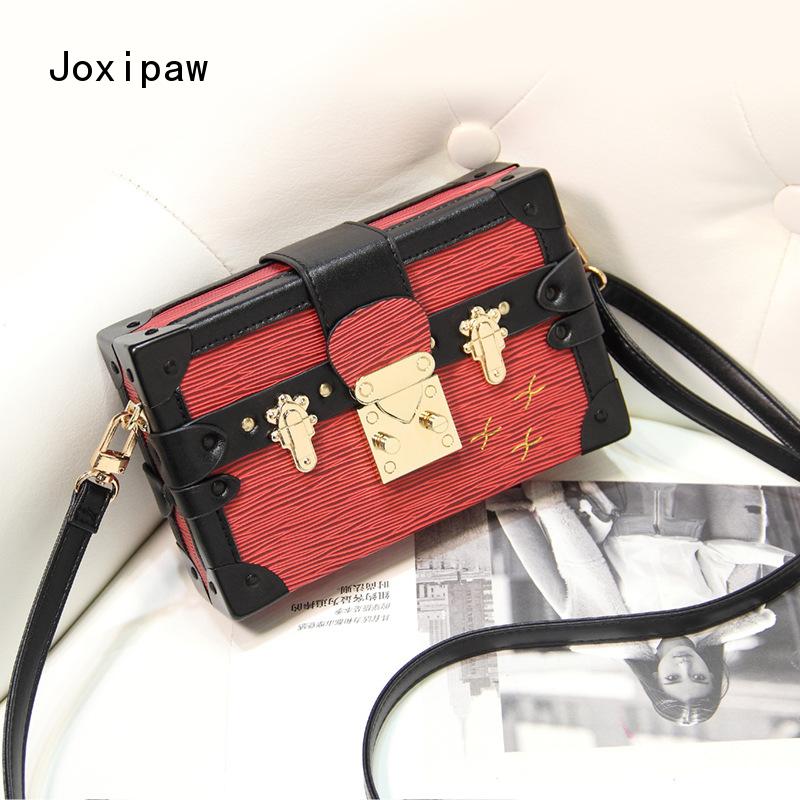 Lady Evening Bag Messenger Bag Women Leather Handbag Patchwork Hard Box Retro Print Shoulder Bags Joxipaw