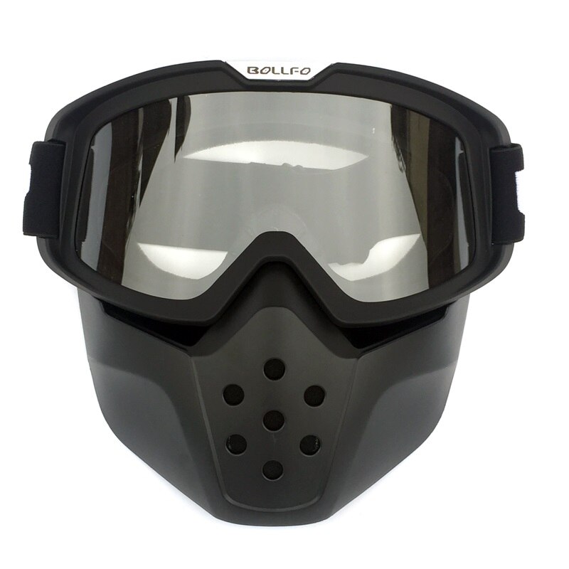 Vintage Motorcycle Shark Helmet Goggles Classic Motocross Goggles Glasses Windproof Retro Open face Helmets Goggles Mask: B656 black clear