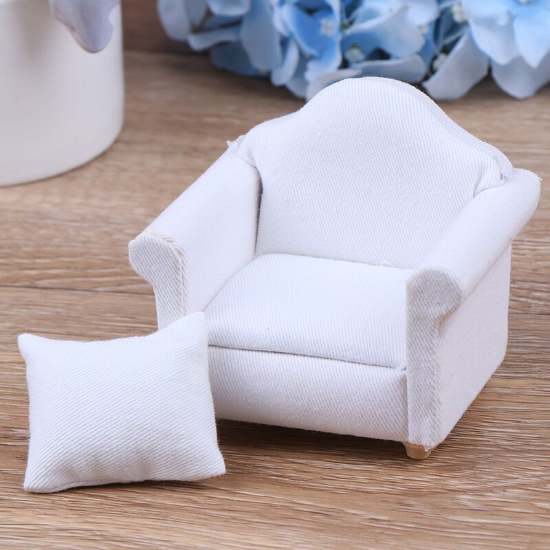 1/12 Dollhouse White Sofa with Back Cushion Mini Sofa Chair Furniture Model Toys for Doll House Decoration Miniature Accessories