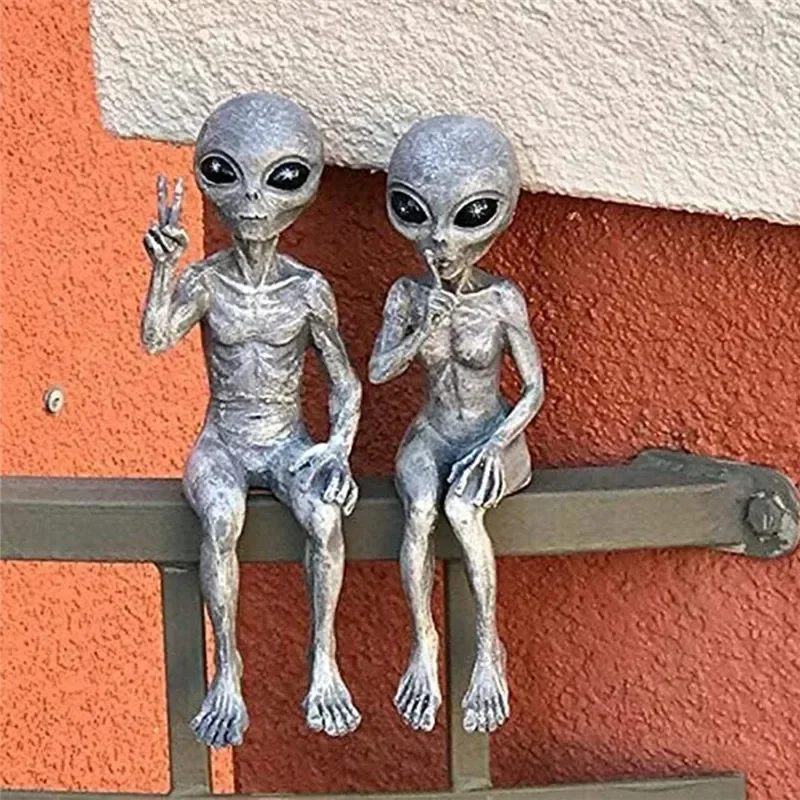 Grappige hars buitenaardse standbeeld buiten tuindecoratie UFO dwerg sculptuur desktop home decor voor Halloween kerstversieringen