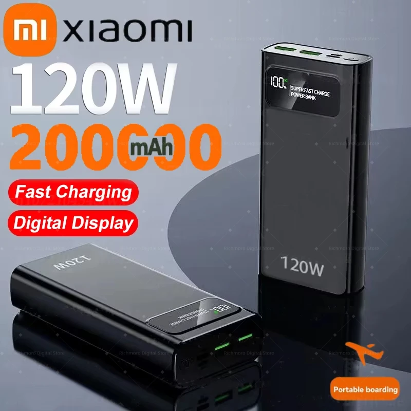 XIAOMI 120W 200000 mAh power bank grande capacidade de carregamento super rápido bateria externa led display digital para iphone android novo