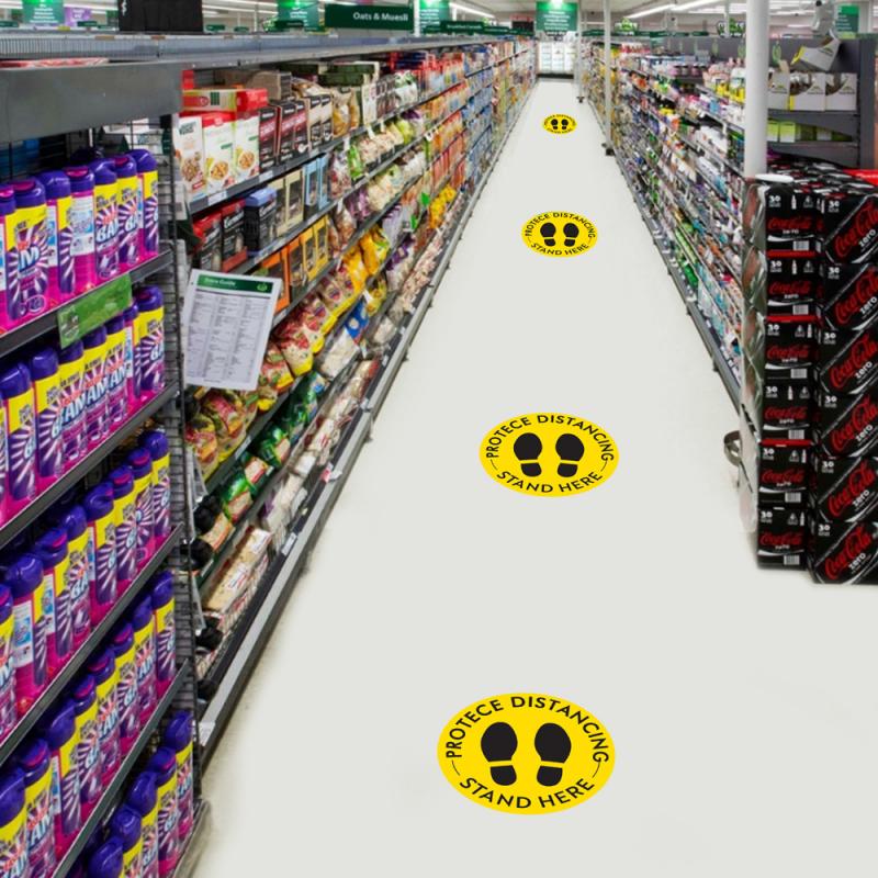 Social Distancing Ground Sticker Mall School PROTECE DISTANCING Floor Decals Non-slip Crowd Control Guidance Floor Stickers