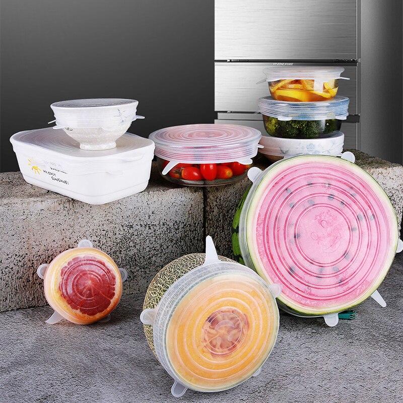 12 PCS Round Reusable Silicone Food Cover Elastic Stretch Adjustable Bowl Lids Kitchen Wrap Seal Fresh Keeping Silicone Caps