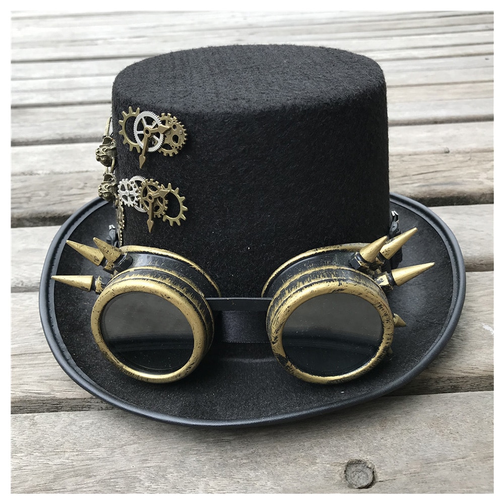 Men Women Handmade Steampunk Top Hat With Gear Glasses Magic Hat Performance Bowler Hat Size 57CM Steampunk Hat