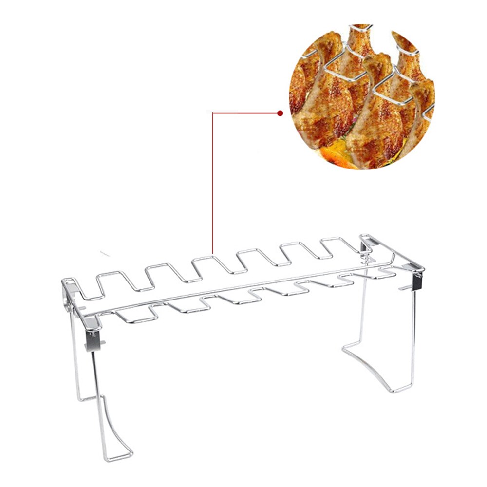 BBQ Grill Stainless Steel Chicken Wing Leg Rack for Grill Smoker Oven 12 Slots Roaster Stand with Drip Tray for BBQ Picnic