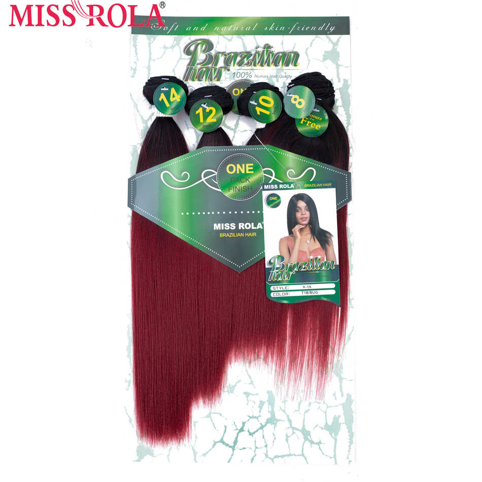 Miss Rola Synthetic Straight Hair Weft Ombre Colored Hair 8-14inch 4+1pcs/Pack 200g T1B/30 Weaving Bundles With Free Closure: T1B/Burgundy