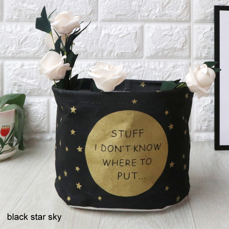 Huishoudelijke Draagbare Opvouwbare Desktop Desktop Opslag Mand Cartoon Afdrukken Speelgoed Opbergtas Kleine Voorwerpen Opbergdoos: black star sky
