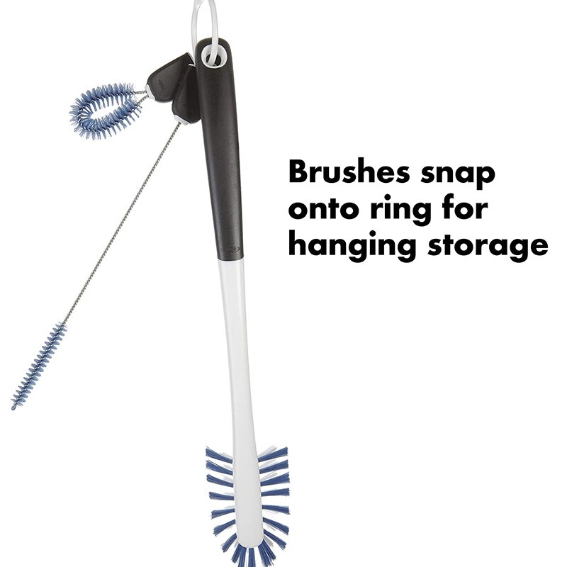 Cepillo para biberón de 35cm, cepillo de paja de 26cm, cepillo de cubierta de copa de 10cm, juego de limpieza de botellas de agua, azul, 1EA