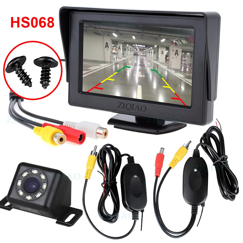 4.3 -tums fordons lcd-monitor trådlös backkamera videosändare mottagare kit backkamera för bil backskärm: Hs068