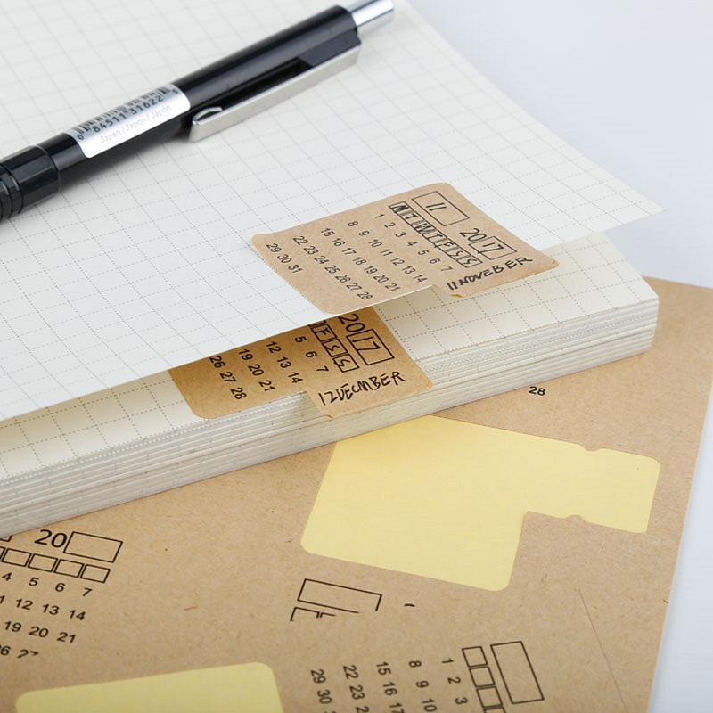 4 ark kraftpapir håndskrevet kalender notesbog indeks etiket klistermærker kalender klistermærke papirvarer