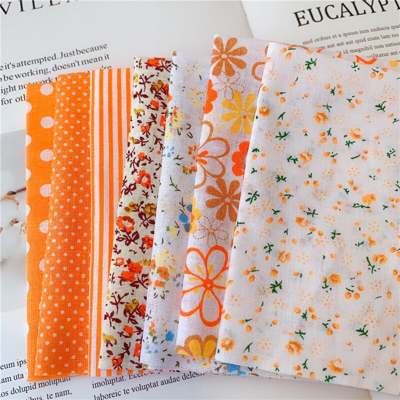 7 pièces 50cm X48cm plaine mince Patchwork coton tissu série florale bleu charme quarts paquet couture: orange