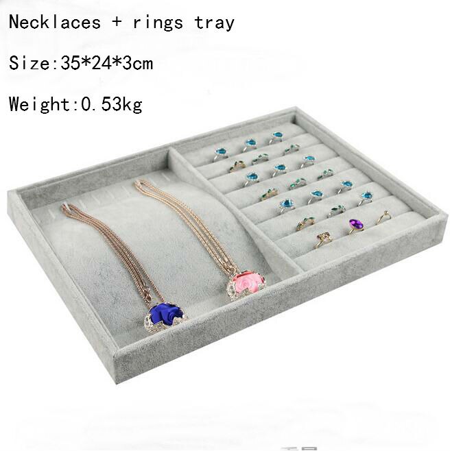 High Leve-Anillo de terciopelo gris para pulsera, collar, colgante de reloj, pendiente de tuerca, bandeja de joyería de catenaria de mano, soporte de placa de exhibición: necklaces rings tray