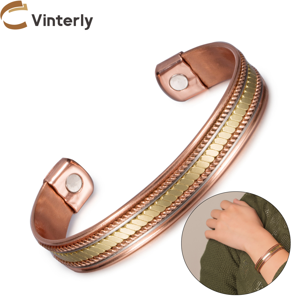 Vinterly Twisted Puur Koperen Magnetische Armbanden Voordelen Verstelbare Open Manchet Sieraden Voor Vrouwen Mannen 12Mm Hoge Magneet Resizeable