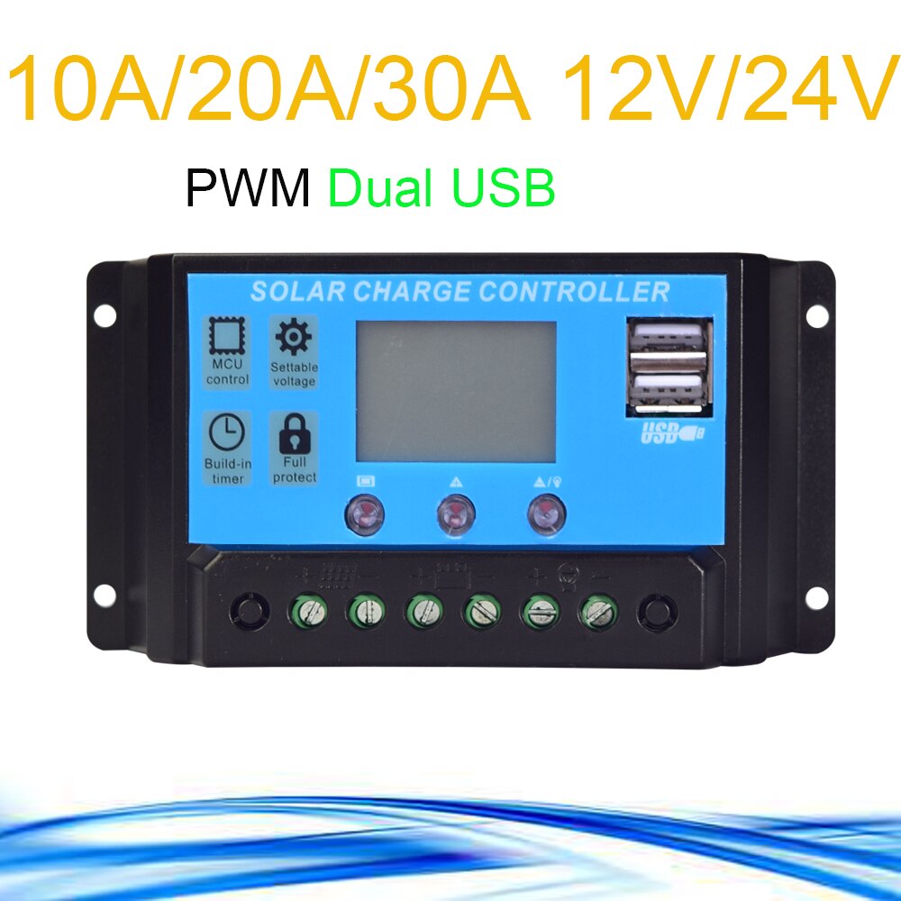 Solar System Accessories 10A/20A/30A 12V 24V PWM Solar Charge Controller+Battery Connection PV Cable+Connector+Mounting Bracket