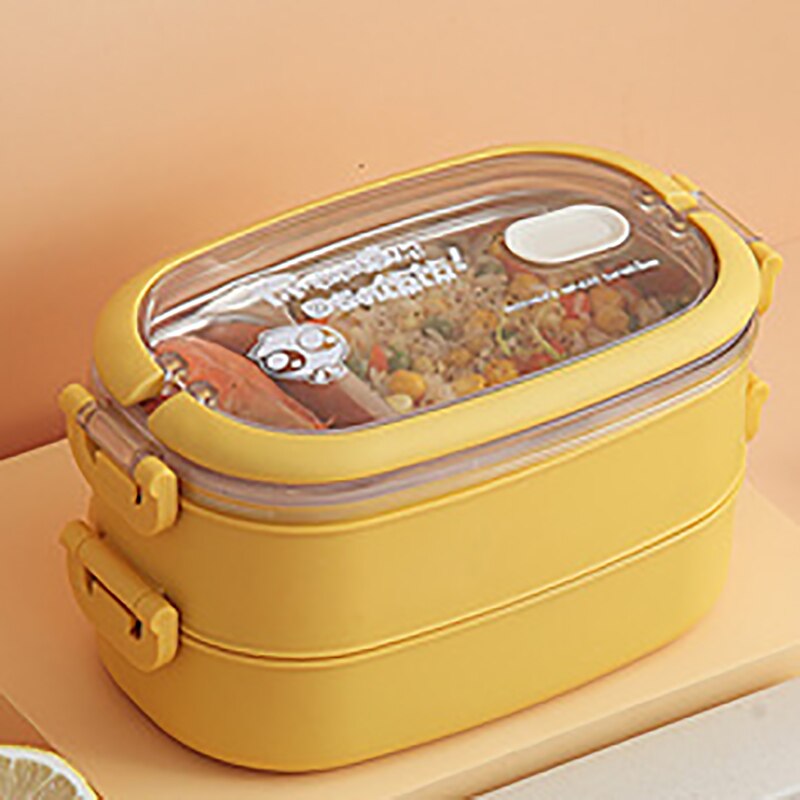 Draagbare Voedsel Container Lunchbox Student Kinderen Grote Capaciteit Laag Lunchbox 304 Rvs: Yellow 2