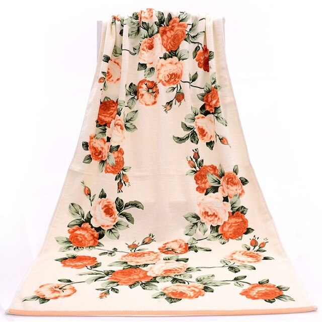 Bomuld jacquard håndklæde absorberende hurtigtørrende badehåndklæde badehåndklæde stor blomst figur par vask håndklæde 2 sæt: Orange / 76 x 34cm