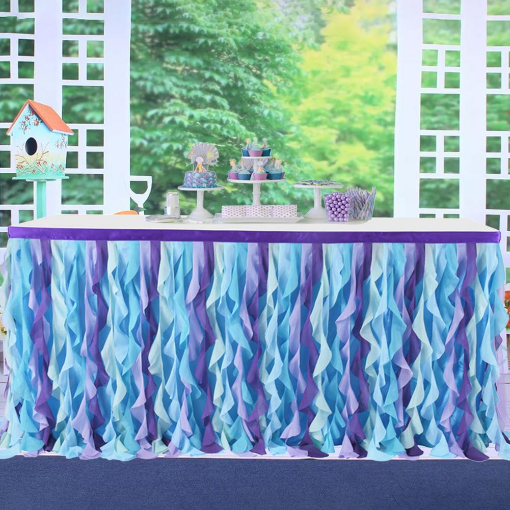 6 Ft Mermaid Curly Willow Table Skirt Tulle Table Skirt for Rectangle Table or Round Table,Tutu Table Skirt for Wedding Party